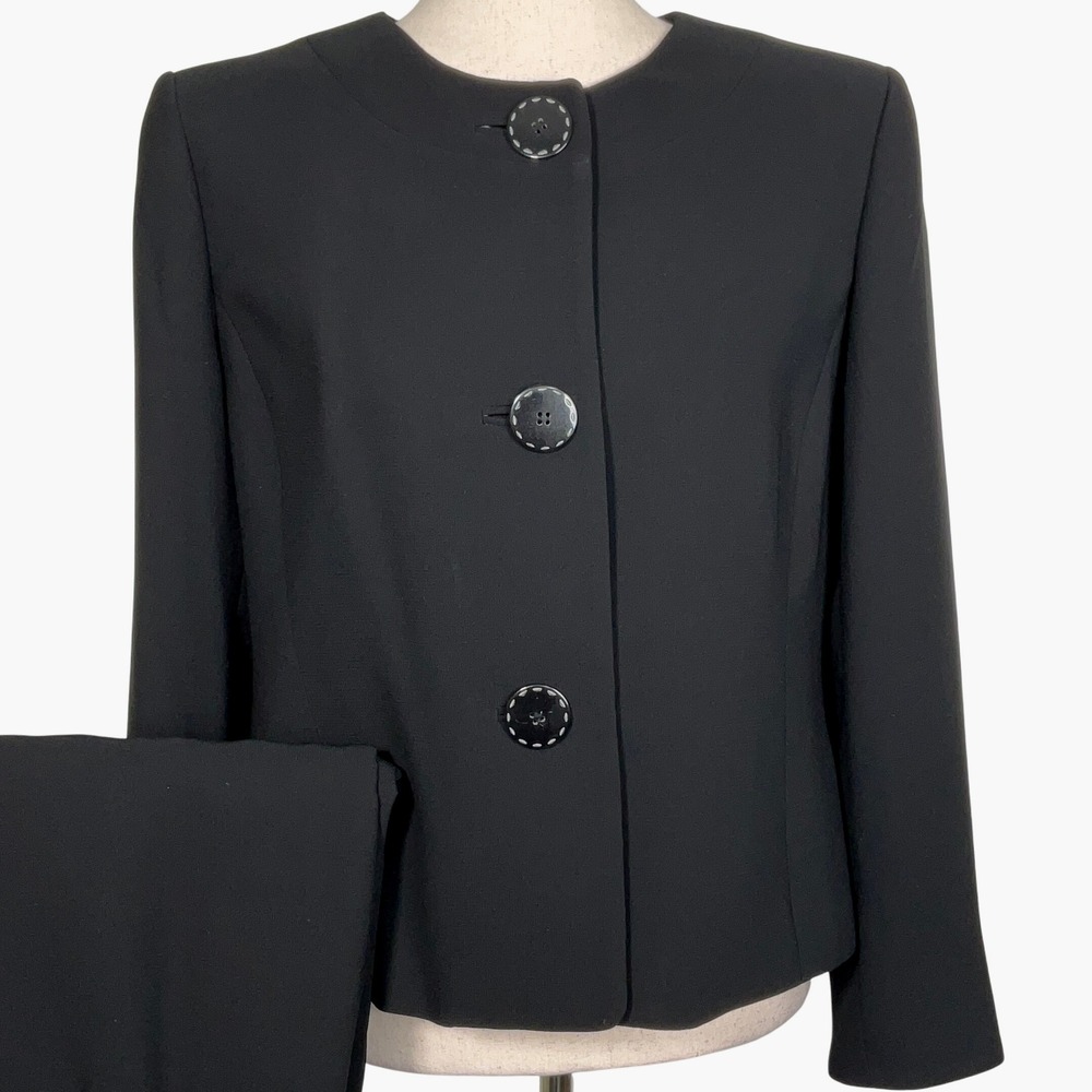 Kasper Skirt Suit Women 12P Black Career Three Button 2pc Set Retro Party Church